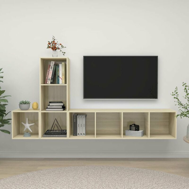 

Muebles de pared de TV 4 piezas aglomerado color roble Sonoma
