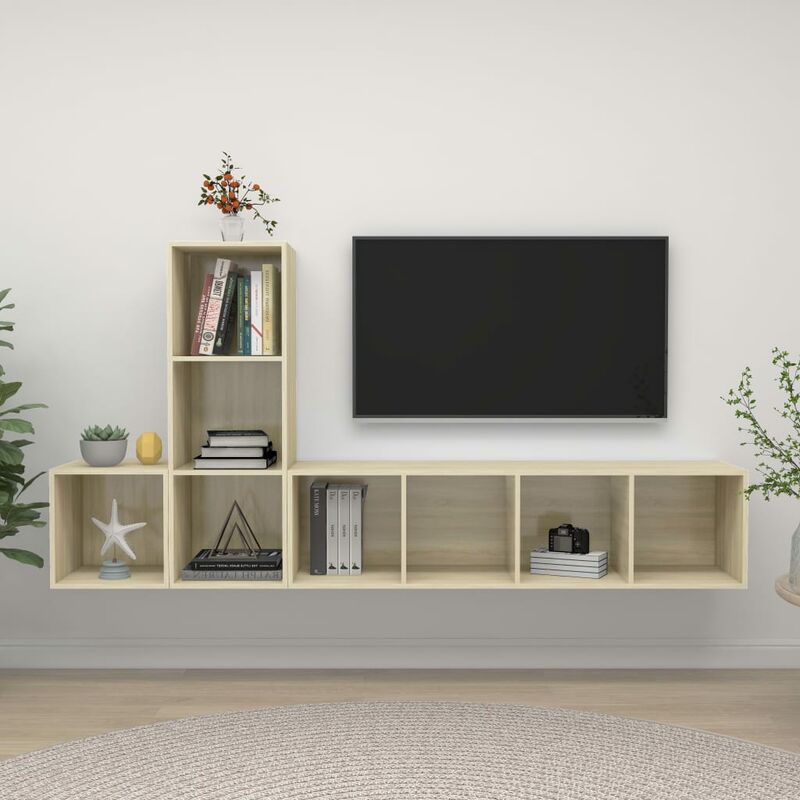 

Muebles de pared de TV 4 piezas aglomerado color roble Sonoma