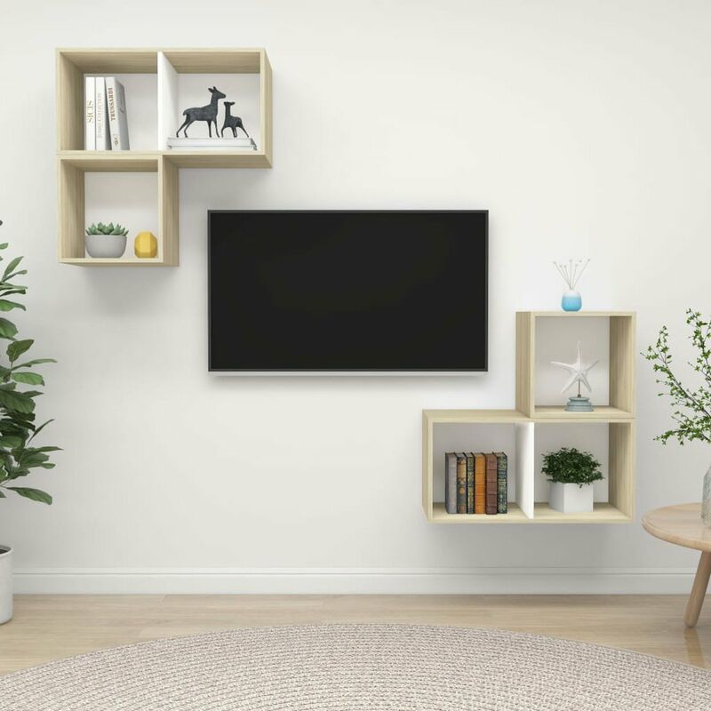 

Muebles de pared de TV 4 pzas aglomerado blanco y roble Sonoma