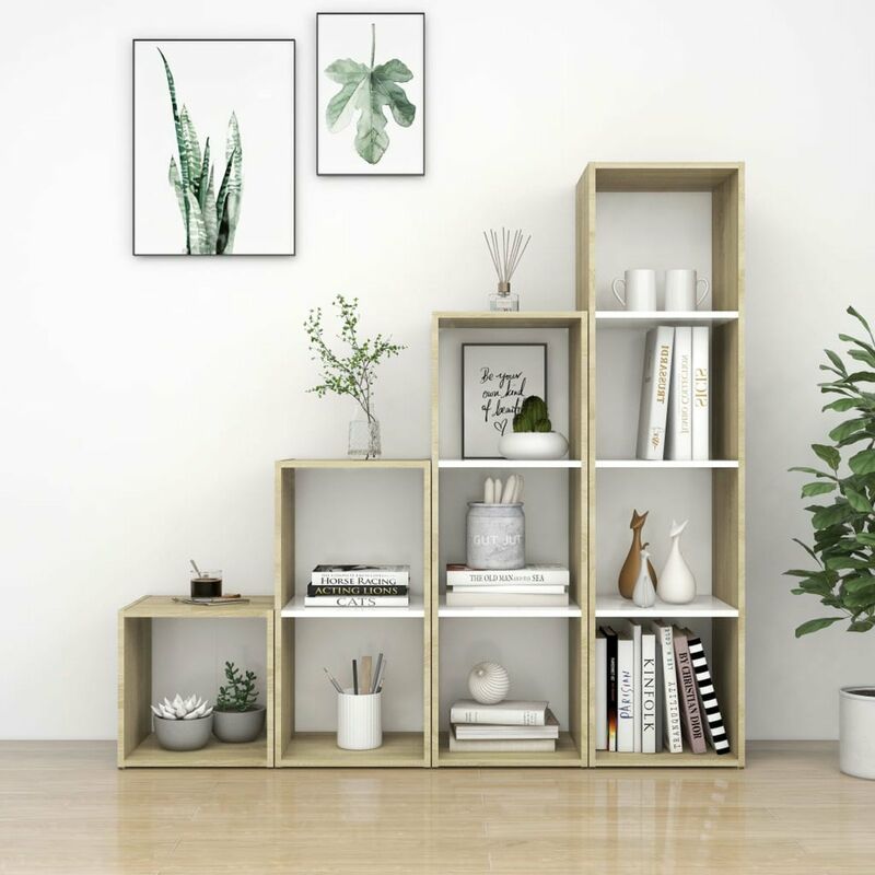 

Muebles de pared de TV 4 pzas aglomerado blanco y roble Sonoma