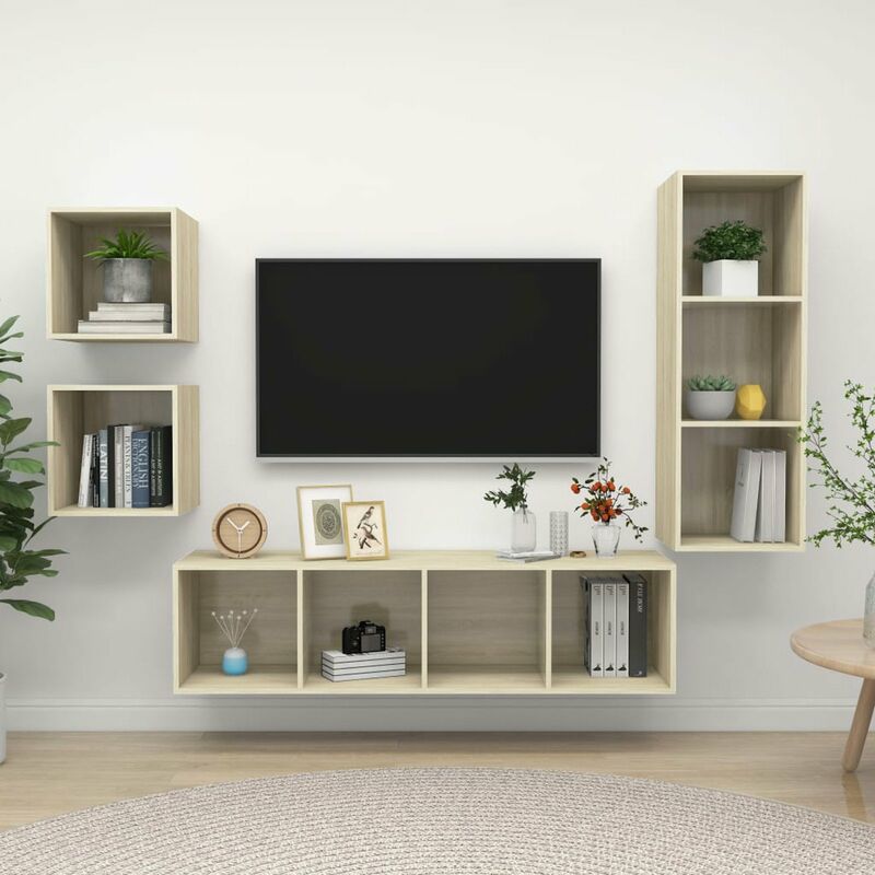 

Muebles de pared de TV 4 pzas aglomerado color roble Sonoma
