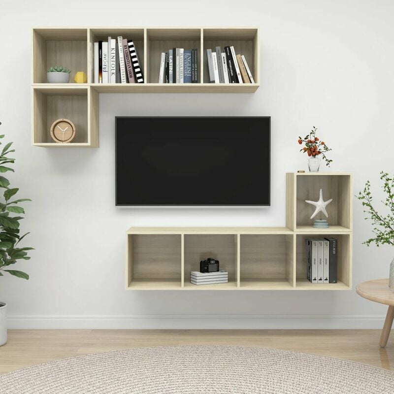 

Muebles de pared de TV 4 pzas aglomerado color roble Sonoma