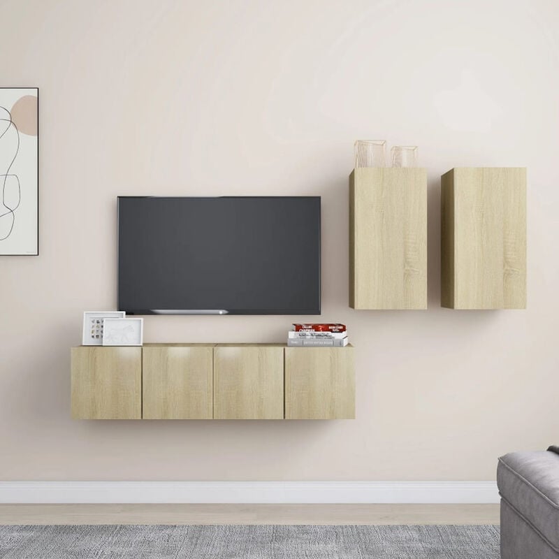 

Muebles de pared de TV 4 pzas aglomerado color roble Sonoma