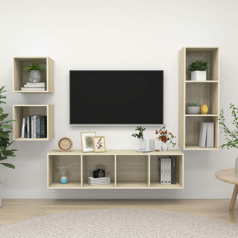 

Muebles de pared de TV 4 pzas aglomerado color roble Sonoma