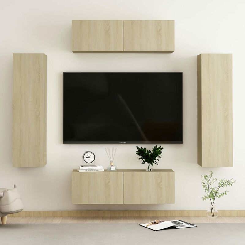 

Muebles de pared de TV 4 pzas aglomerado color roble Sonoma