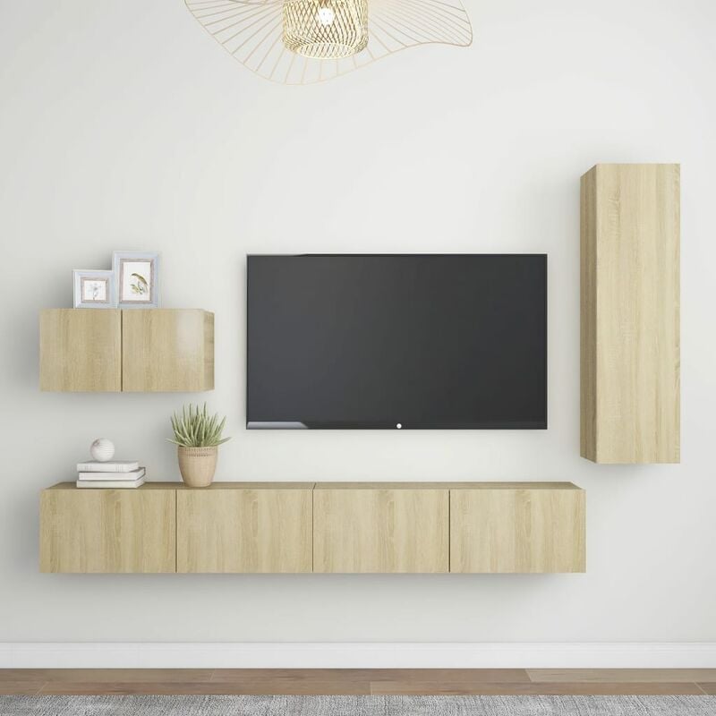 

Muebles de pared de TV 4 pzas aglomerado color roble Sonoma