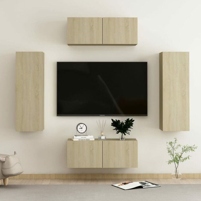 

Muebles de pared de TV 4 pzas aglomerado color roble Sonoma