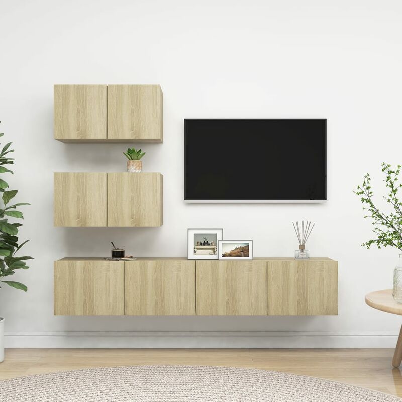 

Muebles de pared de TV 4 pzas aglomerado color roble Sonoma