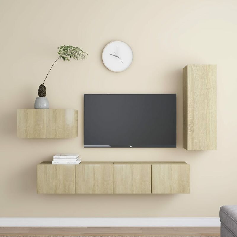 

Muebles de pared de TV 4 pzas aglomerado color roble Sonoma