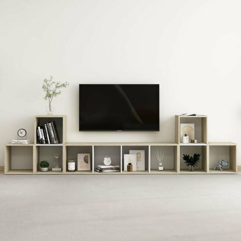

Muebles de pared de TV 5 pzas aglomerado blanco y roble Sonoma