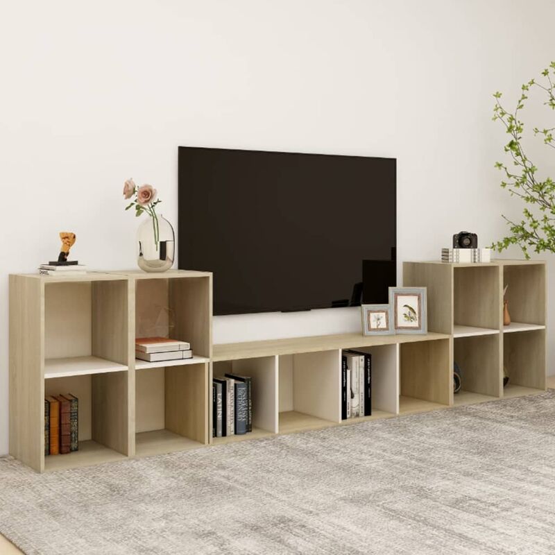 

Muebles de pared de TV 5 pzas aglomerado blanco y roble Sonoma