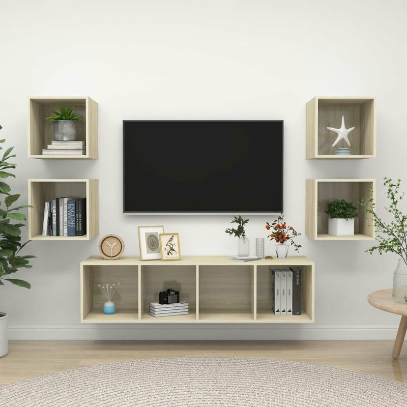 

Muebles de pared de TV 5 pzas aglomerado color roble Sonoma