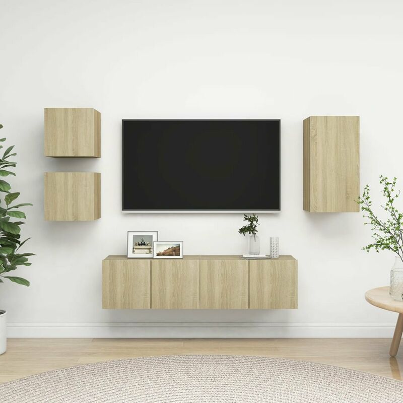 

Happyshopping - Muebles de pared de TV 5 pzas aglomerado color roble Sonoma