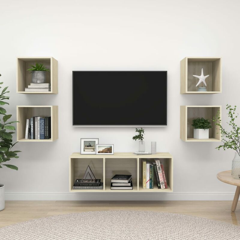 

Muebles de pared de TV 5 pzas aglomerado color roble Sonoma