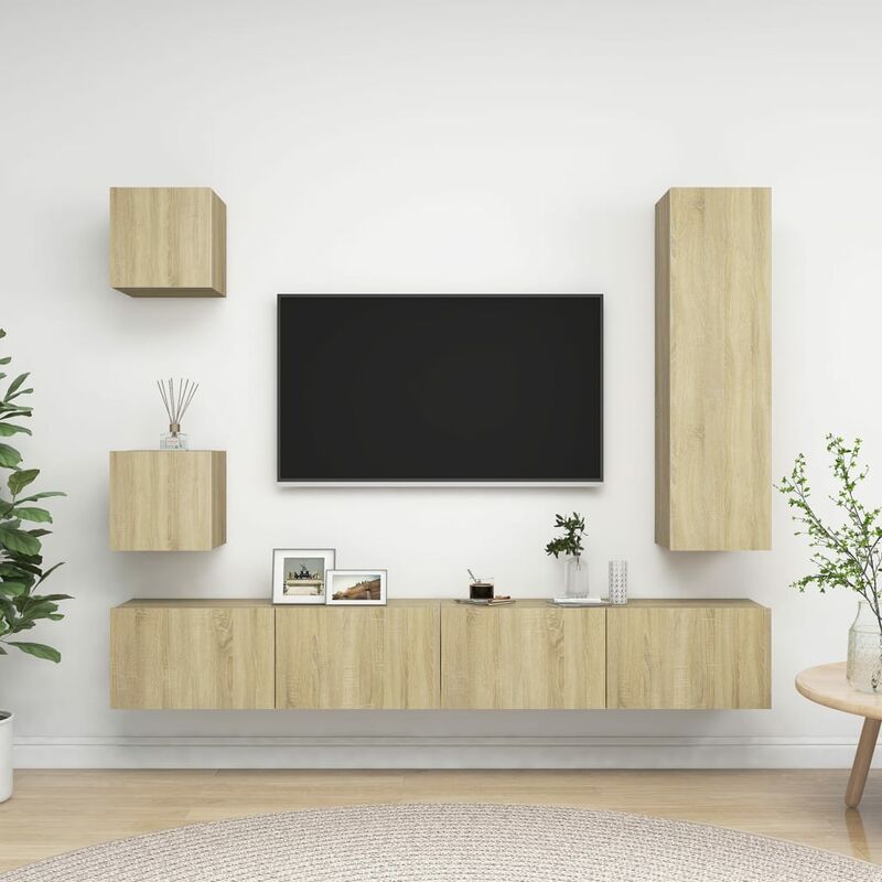 

Muebles de pared de TV 5 pzas aglomerado color roble Sonoma