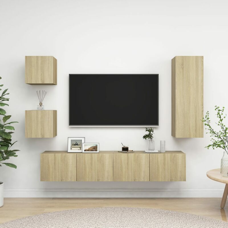 

BHD - Muebles de pared de TV 5 pzas aglomerado color roble Sonoma