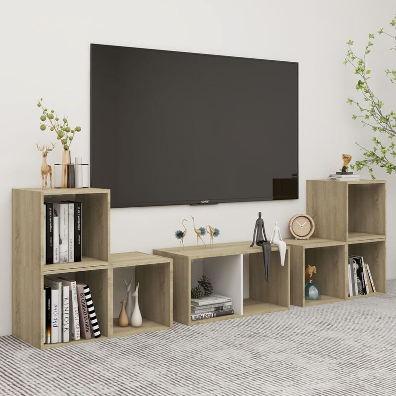 

Muebles de pared de TV 6 pzas aglomerado blanco y roble Sonoma