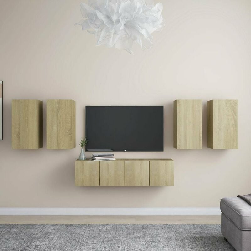 

Muebles de pared de TV 6 pzas aglomerado color roble Sonoma