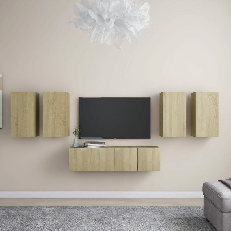 

Muebles de pared de TV 6 pzas aglomerado color roble Sonoma