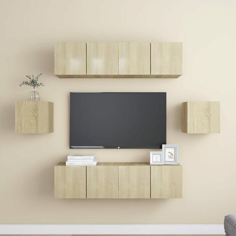 

BHD - Muebles de pared de TV 6 pzas aglomerado color roble Sonoma