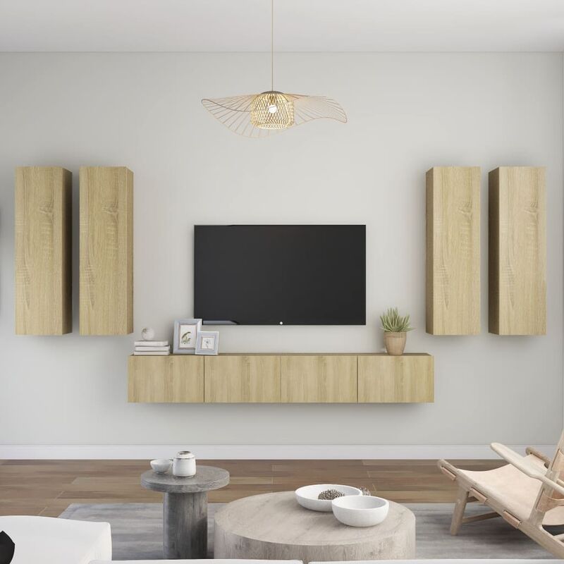 

Muebles de pared de TV 6 pzas aglomerado color roble Sonoma
