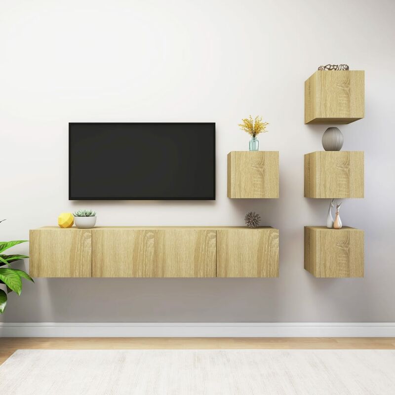 

Muebles de pared de TV 6 pzas aglomerado color roble Sonoma