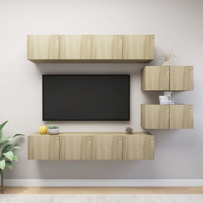 

Muebles de pared de TV 6 pzas aglomerado color roble Sonoma