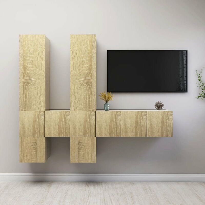 

Happyshopping - Muebles de pared de TV 7 pzas aglomerado color roble Sonoma