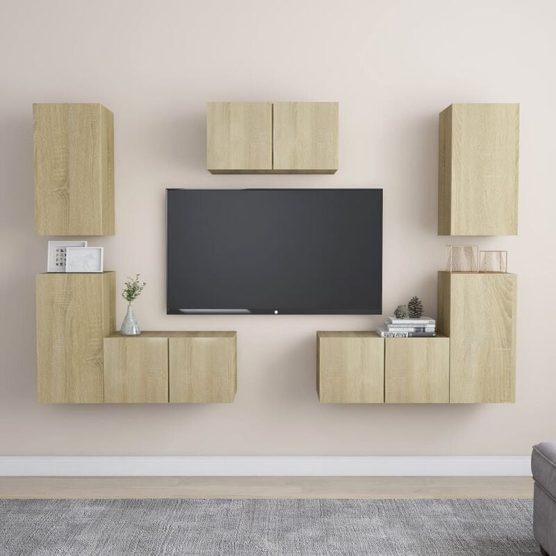 

Muebles de pared de TV 7 pzas aglomerado color roble Sonoma