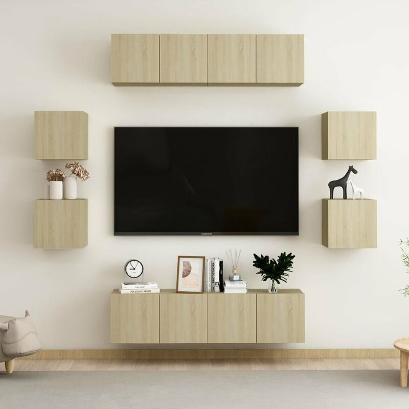 

Muebles de pared de TV 8 pzas aglomerado color roble Sonoma