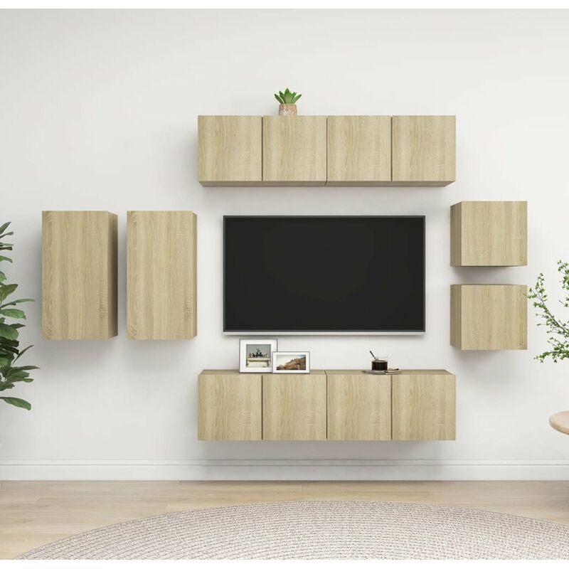 

Muebles de pared de TV 8 pzas aglomerado color roble Sonoma
