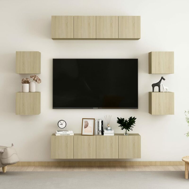 

Muebles de pared de TV 8 pzas aglomerado color roble Sonoma