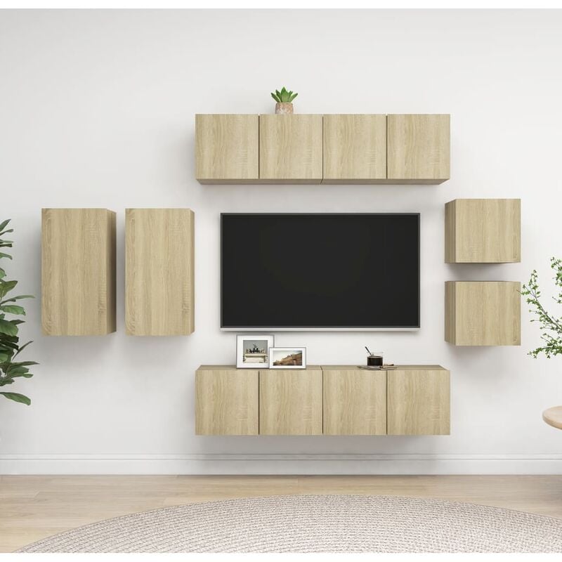 

Muebles de pared de TV 8 pzas aglomerado color roble Sonoma