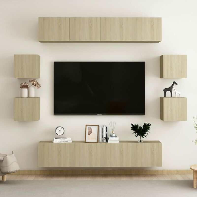 

Muebles de pared de TV 8 pzas aglomerado color roble Sonoma
