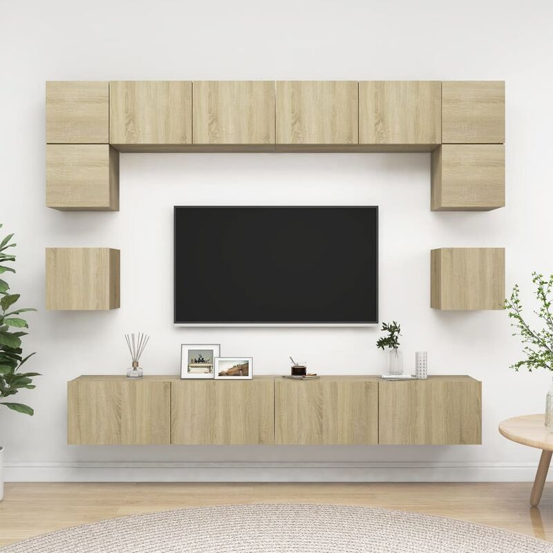 

Muebles de pared de TV 8 pzas aglomerado color roble Sonoma