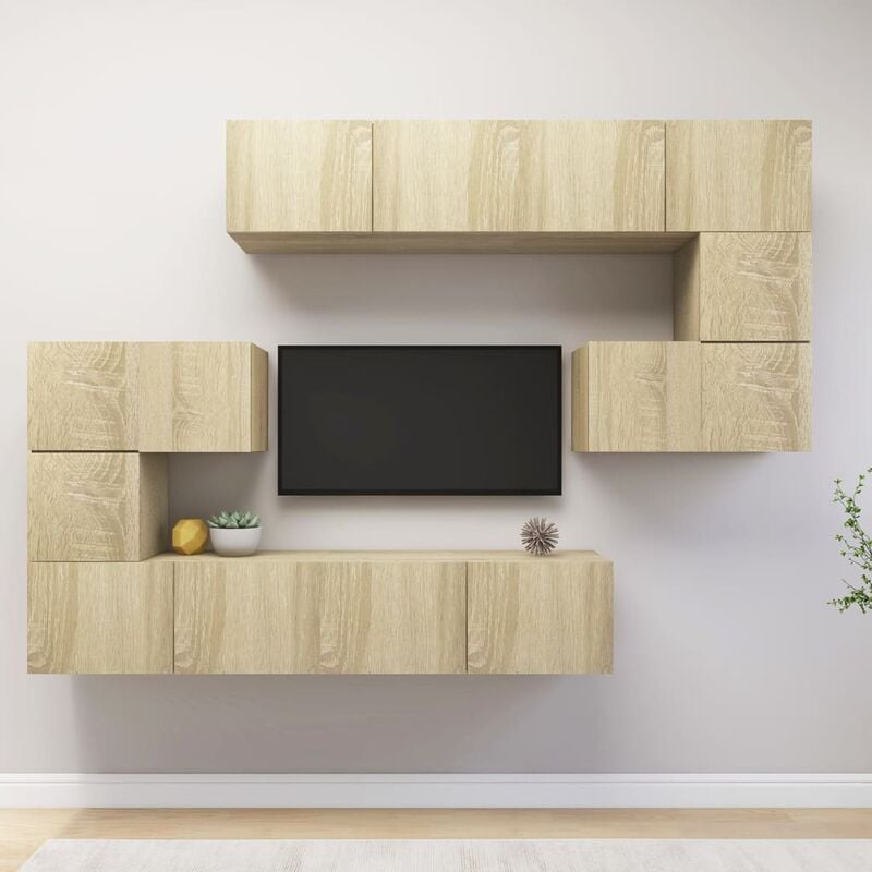 

Muebles de pared de TV 8 pzas aglomerado color roble Sonoma