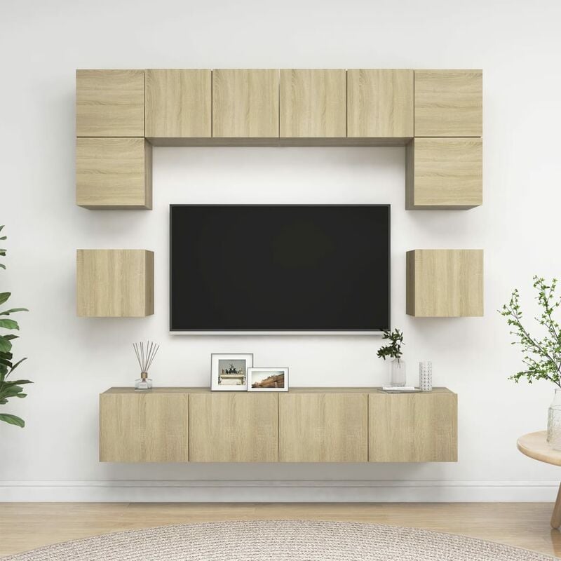 

Muebles de pared de TV 8 pzas aglomerado color roble Sonoma