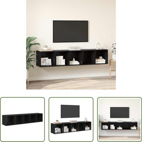 Muebles de pared -  Juego de muebles de TV 2 pcs Roble Negro Madera contrachapada