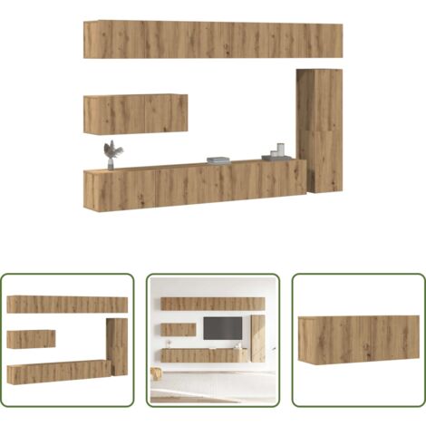 Muebles de pared -  Mueble para TV de pared madera contrachapada artesanal 7 piezas
