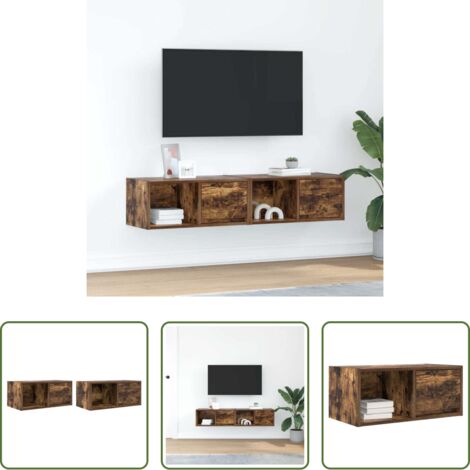 Muebles de pared -  Muebles de TV 2 uds madera ingeniería color roble 60x31x25,5 cm