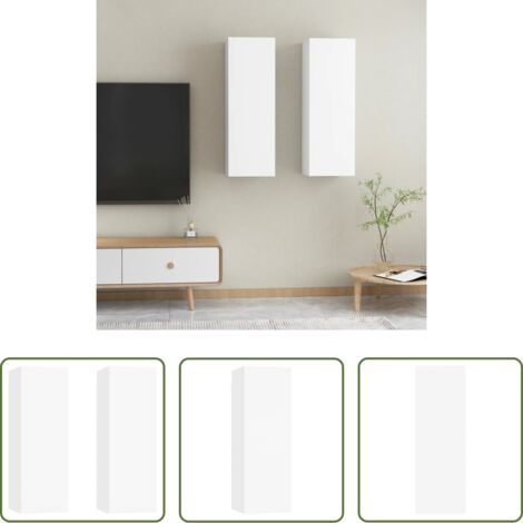 Muebles de pared -  Muebles para TV 2 uds madera contrachapada blanco 30,5x30x90 cm