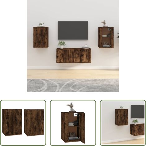 Muebles de pared -  Muebles para TV de pared 2 uds roble ahumado 40x34,5x60 cm
