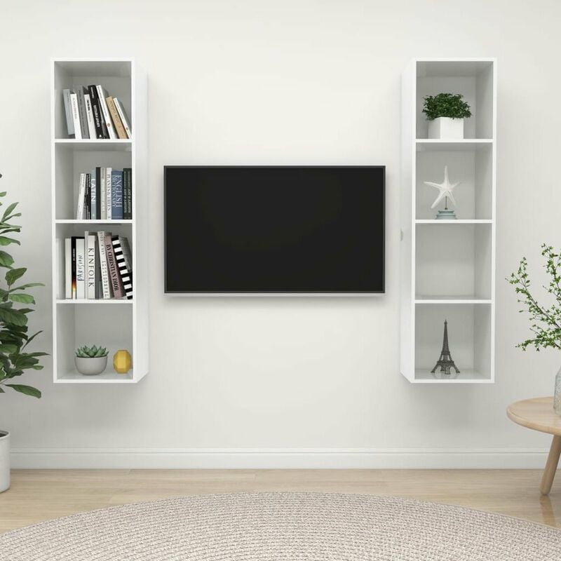 

Muebles de pared para TV 2 uds aglomerado blanco con brillo