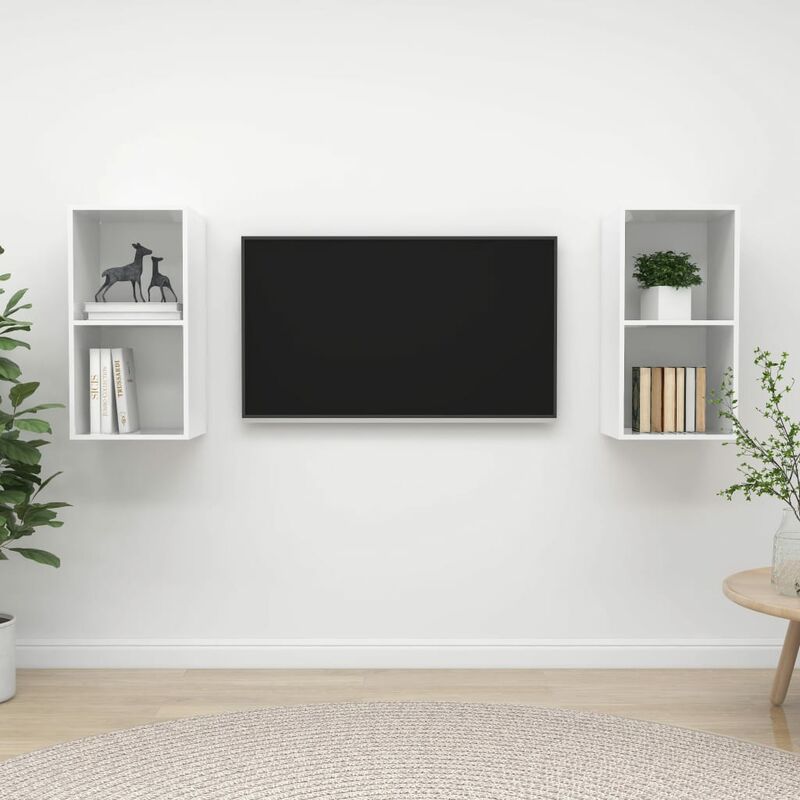 

Muebles de pared para TV 2 uds aglomerado blanco con brillo