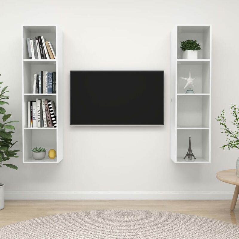 

Muebles de pared para TV 2 uds aglomerado blanco con brillo