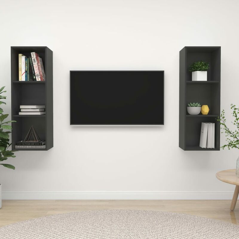 

Muebles de pared para TV 2 uds aglomerado gris