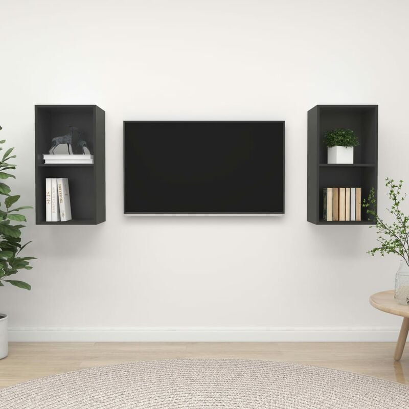 

Muebles de pared para TV 2 uds aglomerado gris