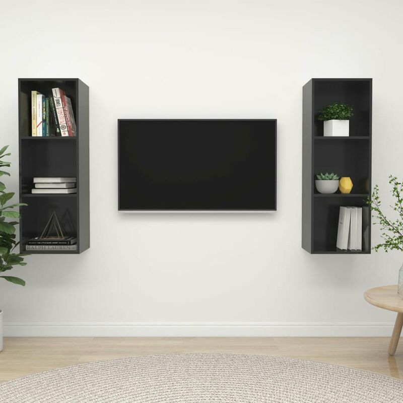 

Muebles de pared para TV 2 uds aglomerado gris con brillo