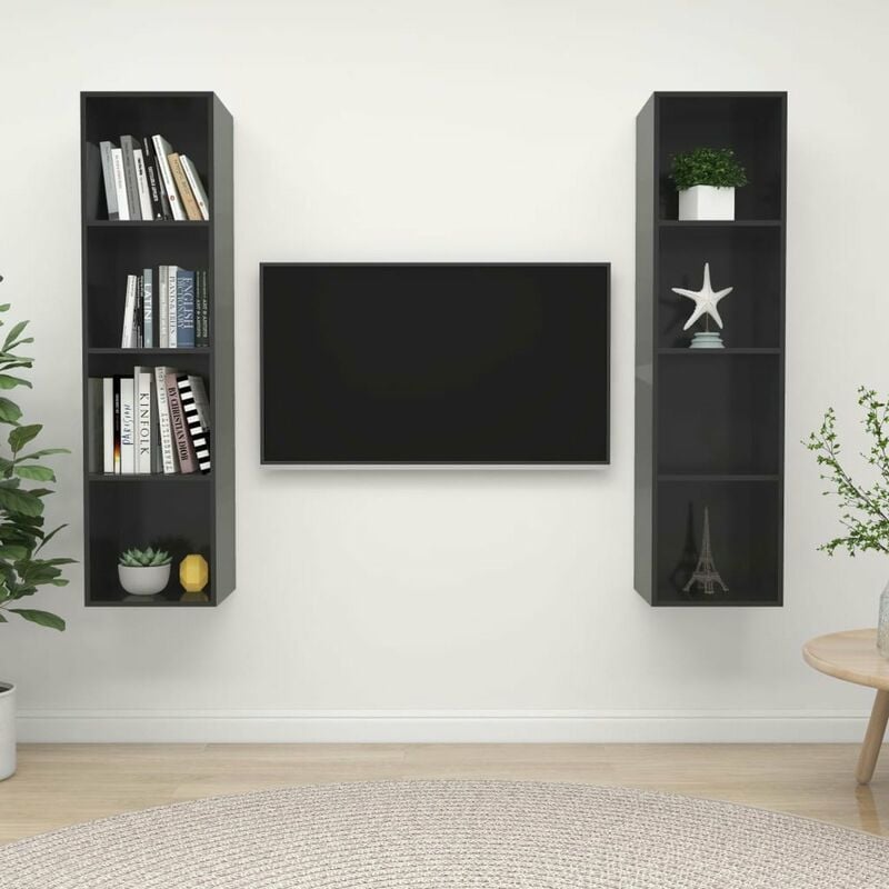 

Muebles de pared para TV 2 uds aglomerado gris con brillo