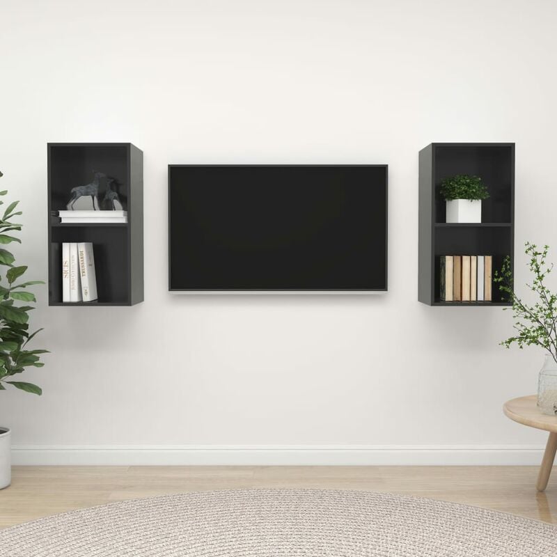 

Muebles de pared para TV 2 uds aglomerado gris con brillo